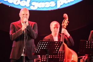 Musician, actor and lead singer of the Neschastny Sluchai band Alexei Kortnev and members of Pavel Timofeyev’s Quintet perform at the opening of Koktebel Jazz Party 2021 international jazz festival in Crimea
